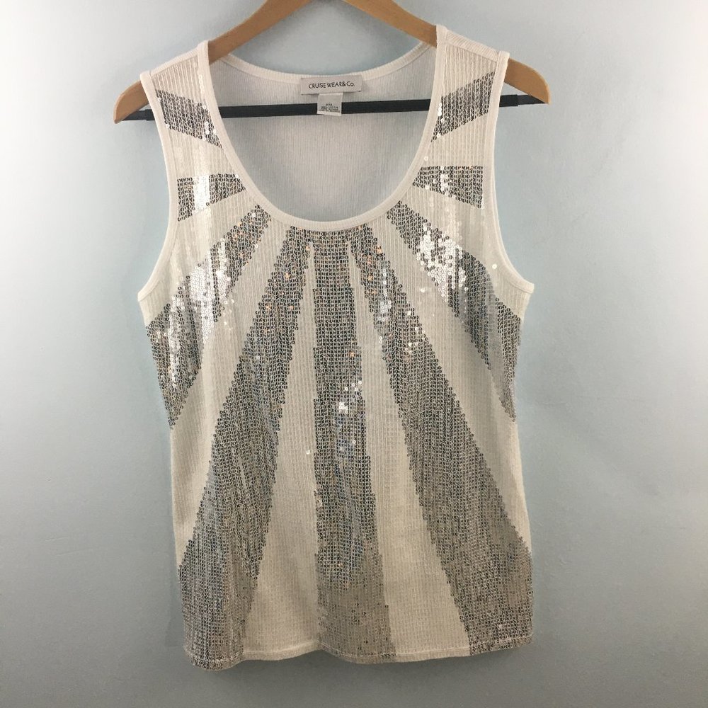 Cruise Wear & Co. Sequin White Tank Top Size XXL